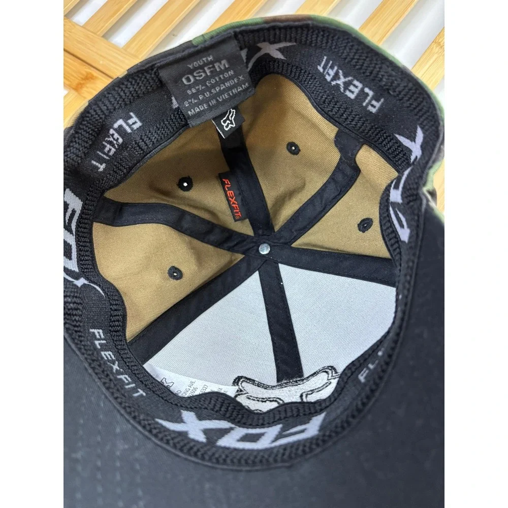 Fox Racing Youth Camo Flexfit Hat Black Embroidered Logo Baseball Cap OSFM